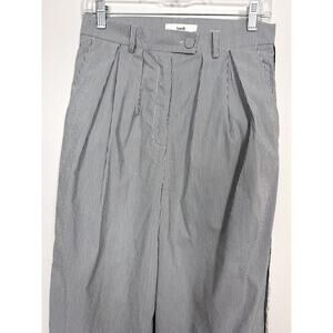 Suoli Pants Womens IT 42 Gray White Pinstripe Pleated Wide Leg Made Italy